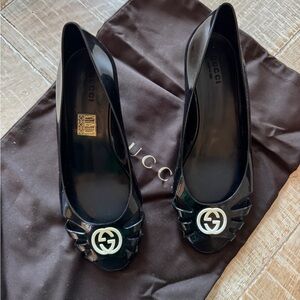 Gucci Black Rubber Wedge with Iconic White Logo